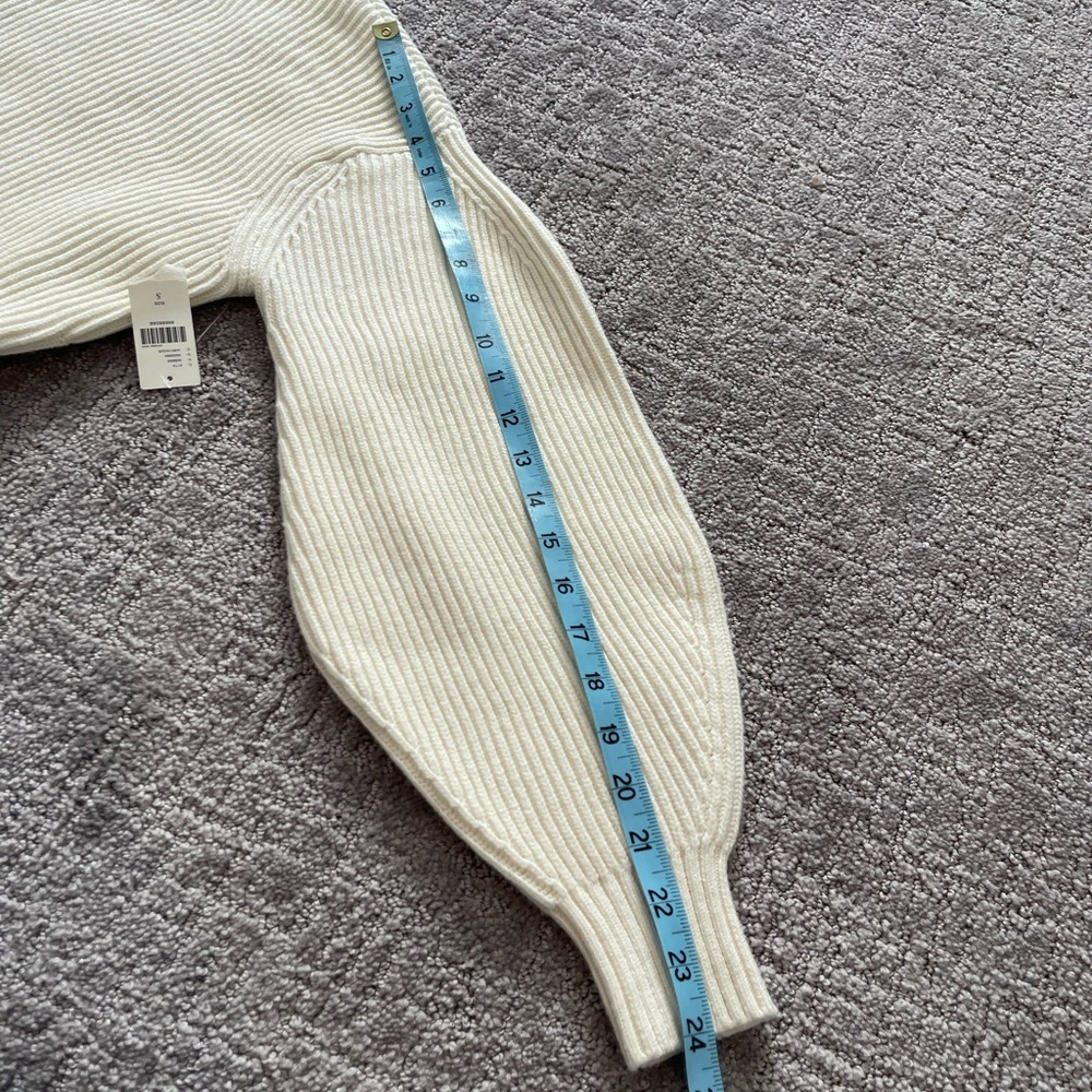 NWT Anthropologie Maeve Ivory Rib Knit Sweater, Mock Neck, Balloon Sleeves,Small - Picture 10 of 15